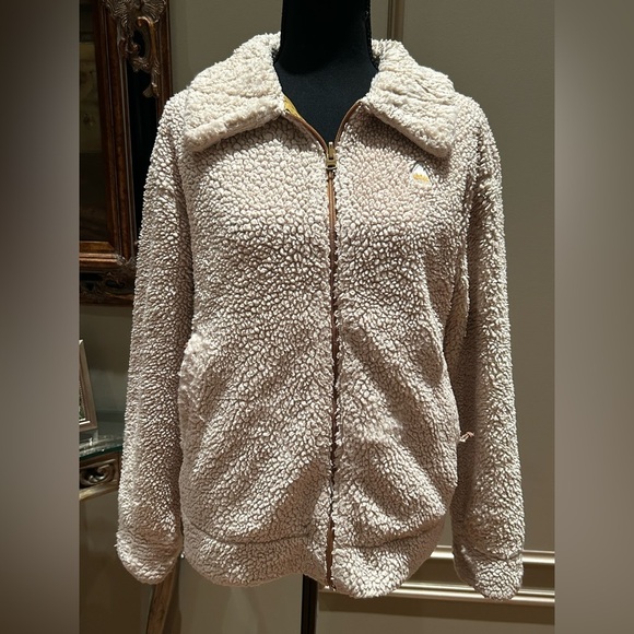 Burton Women’s Reversible Sherpa Fleece Puffer Jacket Gold & Cream Size Medium - Picture 2 of 11